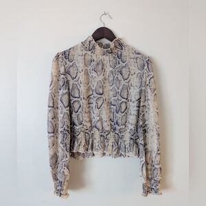 Lucy Paris Smocked Snakeskin Turtleneck Blouse